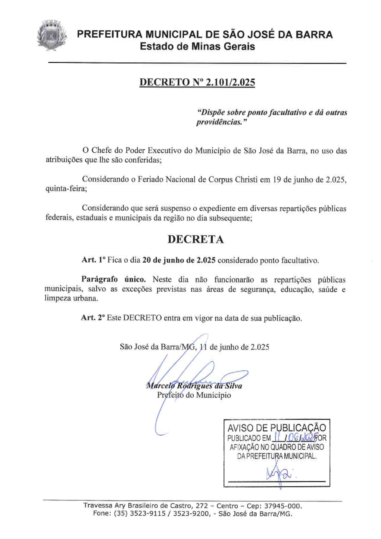 Decreto 2.101/2025 - Ponto Facultativo