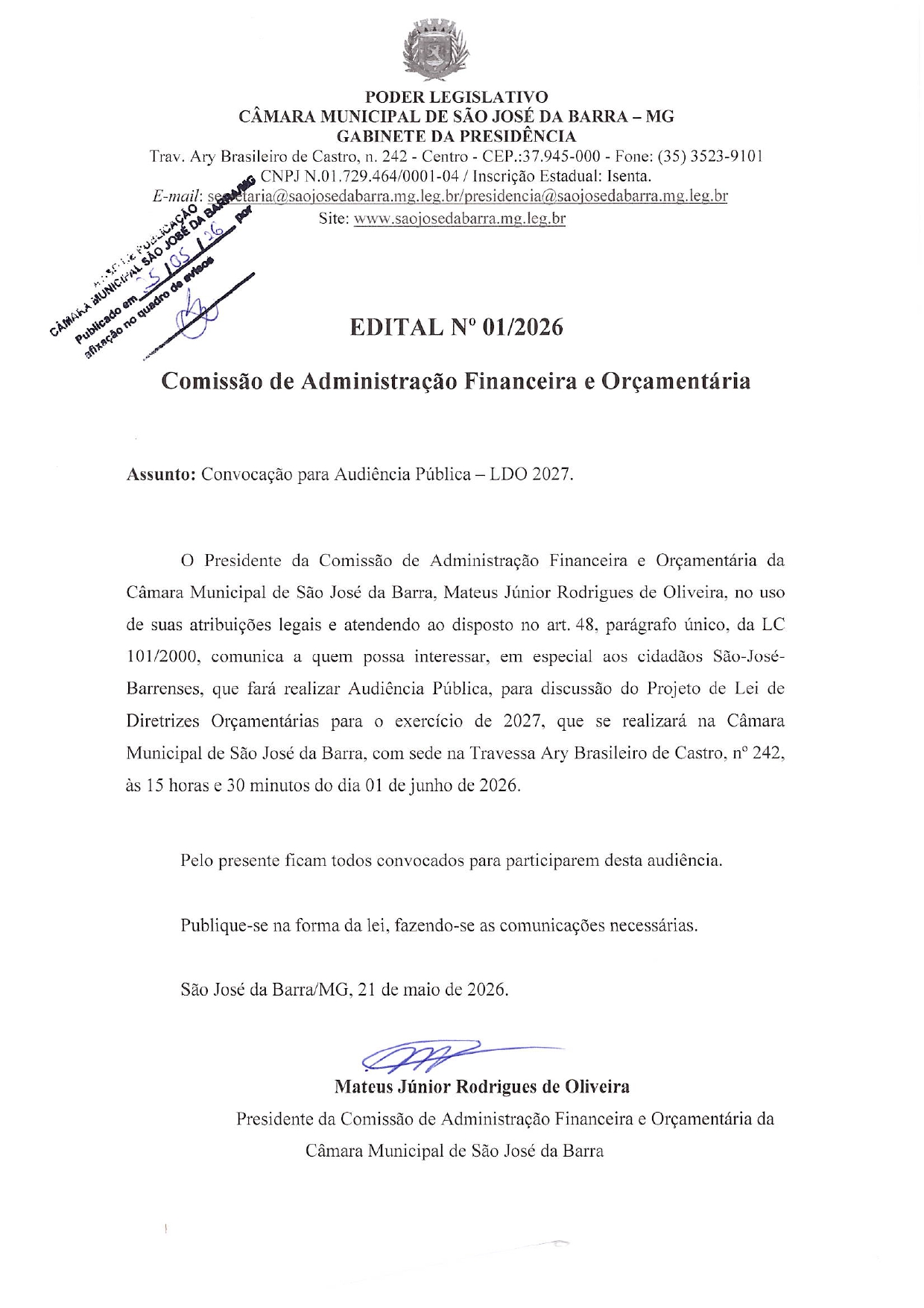 Edital de Convocação - Audiência Pública LDO 2027